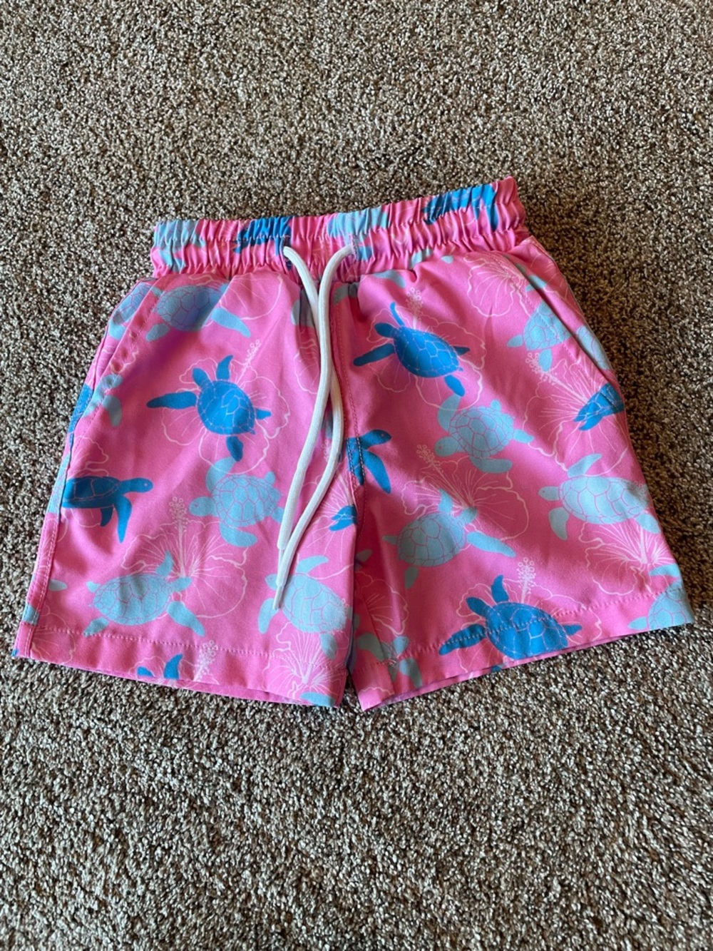 Kids Pink Turtle Print Swim Shorts